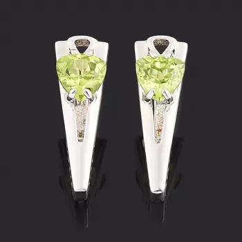 Серьги хризолит (серебро 925 пр. родир. бел.) огранка