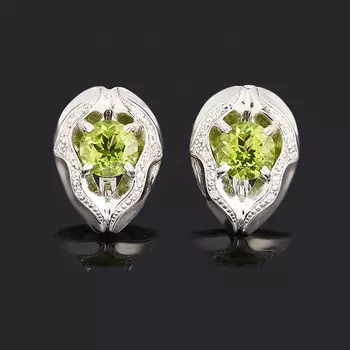Серьги хризолит (серебро 925 пр. родир. бел.) огранка