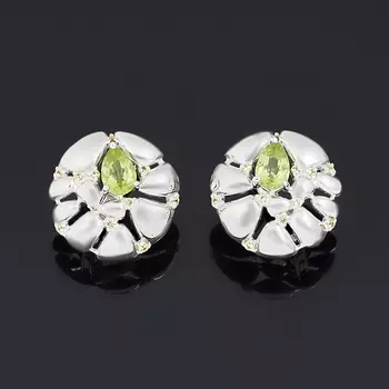 Серьги хризолит (серебро 925 пр. родир. бел.) огранка