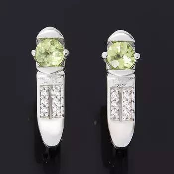 Серьги хризолит (серебро 925 пр. родир. бел.) огранка