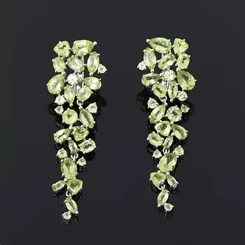 Серьги хризолит (серебро 925 пр. родир. бел.) огранка