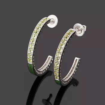 Серьги хризолит (серебро 925 пр. родир. бел., эмаль) пуссеты огранка