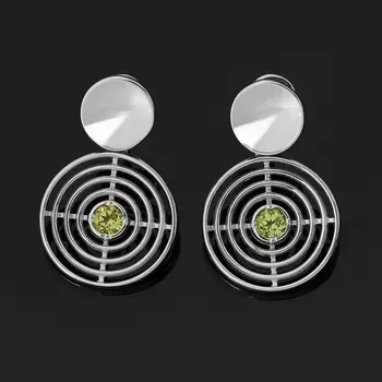 Серьги хризолит (серебро 925 пр. родир. бел.) пуссеты огранка