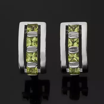 Серьги хризолит (серебро 925 пр. родир. бел.) огранка