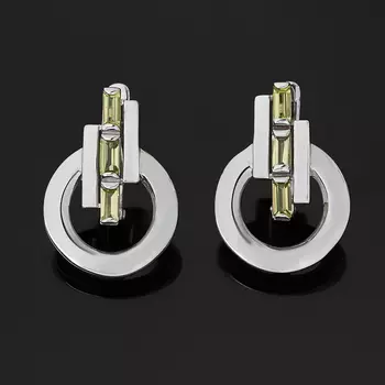 Серьги хризолит (серебро 925 пр. родир. бел.) огранка