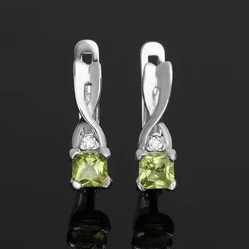 Серьги хризолит (серебро 925 пр. родир. бел.) огранка