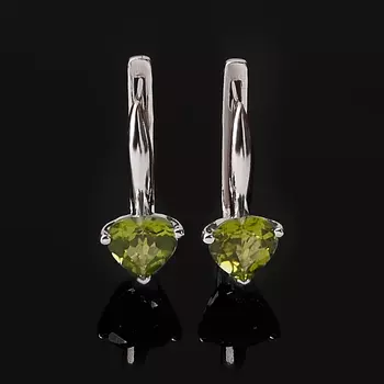 Серьги хризолит (серебро 925 пр. родир. бел.) огранка