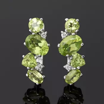 Серьги хризолит (серебро 925 пр. родир. бел.) огранка