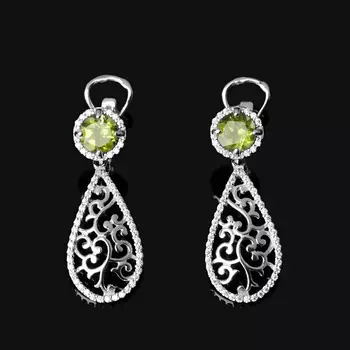 Серьги хризолит (серебро 925 пр. родир. бел.) огранка