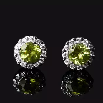 Серьги хризолит (серебро 925 пр. родир. бел.) пуссеты огранка