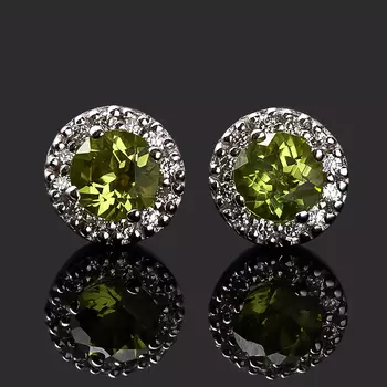 Серьги хризолит (серебро 925 пр. родир. бел.) пуссеты огранка