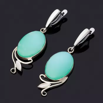 Серьги хризопраз (дублет) (биж. сплав оксидир., нейзильбер)