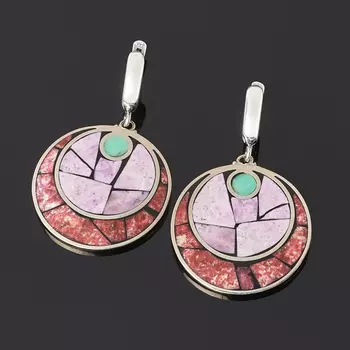 Серьги хризопраз, родингит (нейзильбер)