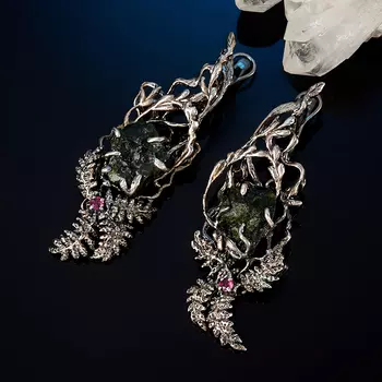 Серьги хромдиопсид (серебро 925 пр. позолота, родир. черн.)