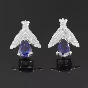 Серьги иолит (кордиерит) (серебро 925 пр.) пуссеты огранка