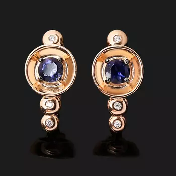 Серьги иолит (кордиерит) (серебро 925 пр. позолота, родир. черн.) огранка