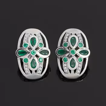 Серьги изумруд огранка (серебро 925 пр.)