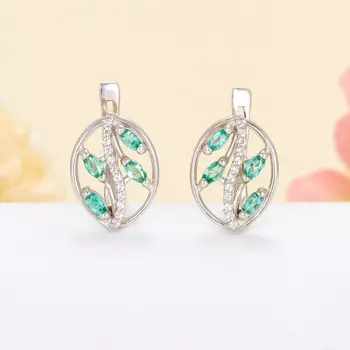 Серьги изумруд огранка (серебро 925 пр. родир. бел.)