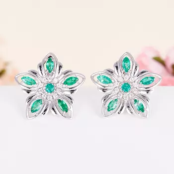 Серьги изумруд огранка (серебро 925 пр.)