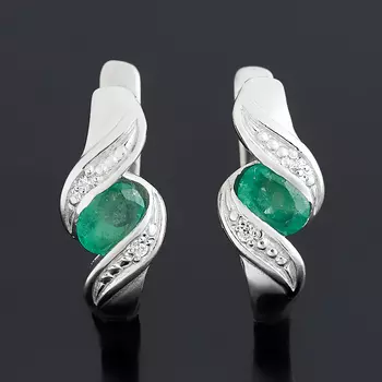 Серьги изумруд огранка (серебро 925 пр. родир. бел.)