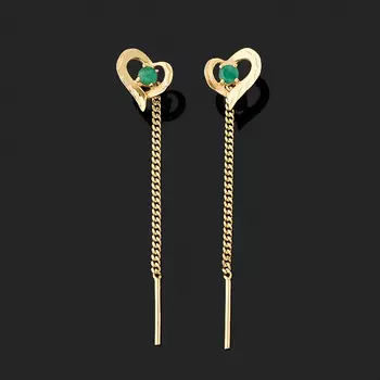 Серьги изумруд (серебро 925 пр. позолота) протяжки огранка