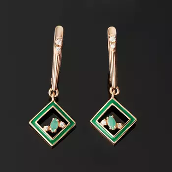 Серьги изумруд (серебро 925 пр. позолота, эмаль) огранка