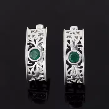Серьги изумруд (серебро 925 пр. родир. бел.) огранка