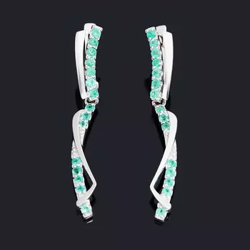 Серьги изумруд (серебро 925 пр. родир. бел.) огранка