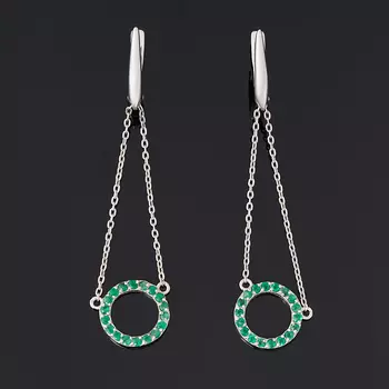 Серьги изумруд (серебро 925 пр. родир. бел.) огранка