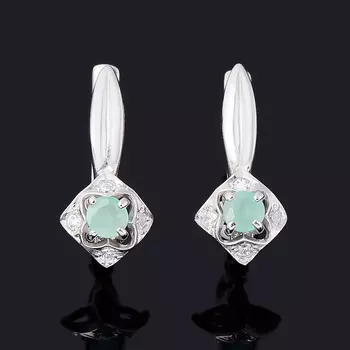 Серьги изумруд (серебро 925 пр. родир. бел.) огранка