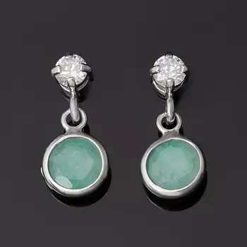 Серьги изумруд (серебро 925 пр. родир. бел.) пуссеты огранка