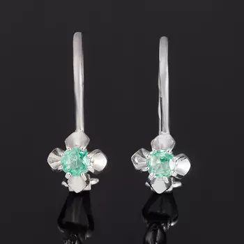 Серьги изумруд (серебро 925 пр. родир. бел.) огранка