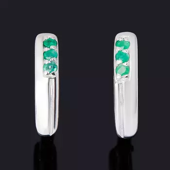 Серьги изумруд (серебро 925 пр. родир. бел.) огранка