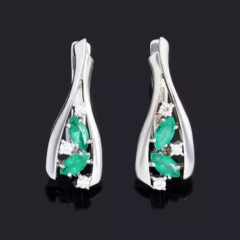 Серьги изумруд (серебро 925 пр. родир. бел.) огранка