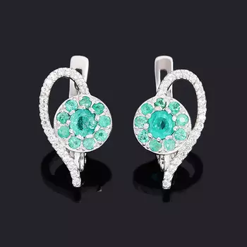 Серьги изумруд (серебро 925 пр. родир. бел.) огранка