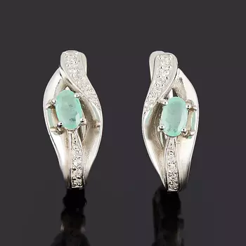 Серьги изумруд (серебро 925 пр. родир. бел.) огранка