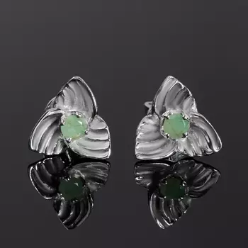 Серьги изумруд (серебро 925 пр. родир. бел.) пуссеты огранка