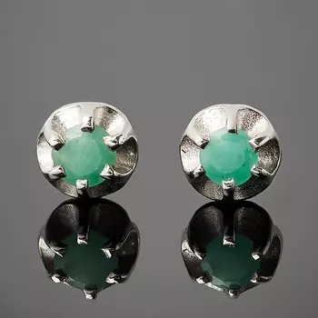 Серьги изумруд (серебро 925 пр. родир. бел.) пуссеты огранка