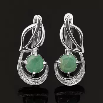 Серьги изумруд (серебро 925 пр. родир. бел.) огранка