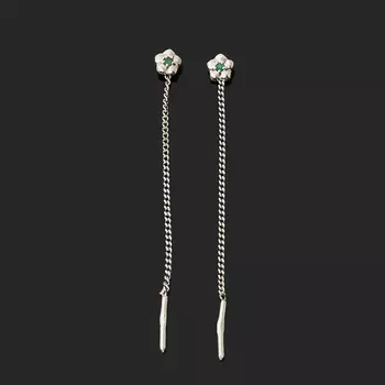 Серьги изумруд (серебро 925 пр. родир. бел.) протяжки огранка