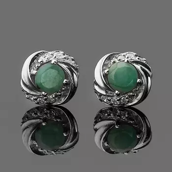 Серьги изумруд (серебро 925 пр. родир. бел.) пуссеты огранка