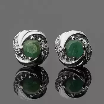 Серьги изумруд (серебро 925 пр. родир. бел.) пуссеты огранка