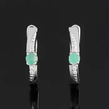 Серьги изумруд (серебро 925 пр. родир. бел.) огранка
