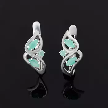 Серьги изумруд (серебро 925 пр. родир. бел.) огранка
