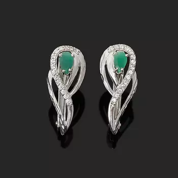 Серьги изумруд (серебро 925 пр. родир. бел.) огранка