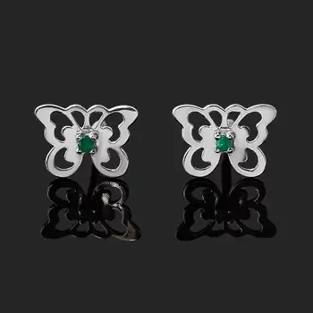 Серьги изумруд (серебро 925 пр. родир. бел.) пуссеты огранка