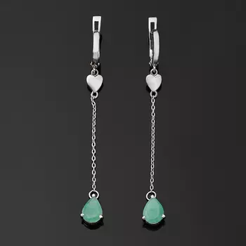 Серьги изумруд (серебро 925 пр. родир. бел.) огранка