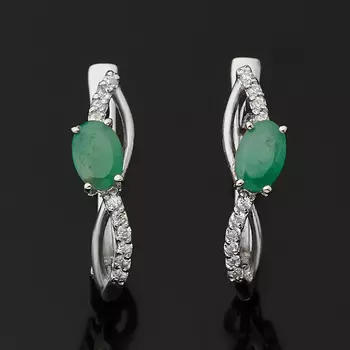 Серьги изумруд (серебро 925 пр. родир. бел.) огранка