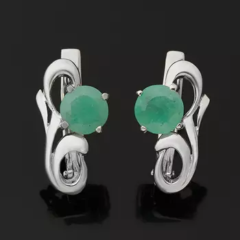 Серьги изумруд (серебро 925 пр. родир. бел.) огранка