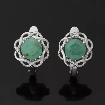 Серьги изумруд (серебро 925 пр. родир. бел.) огранка